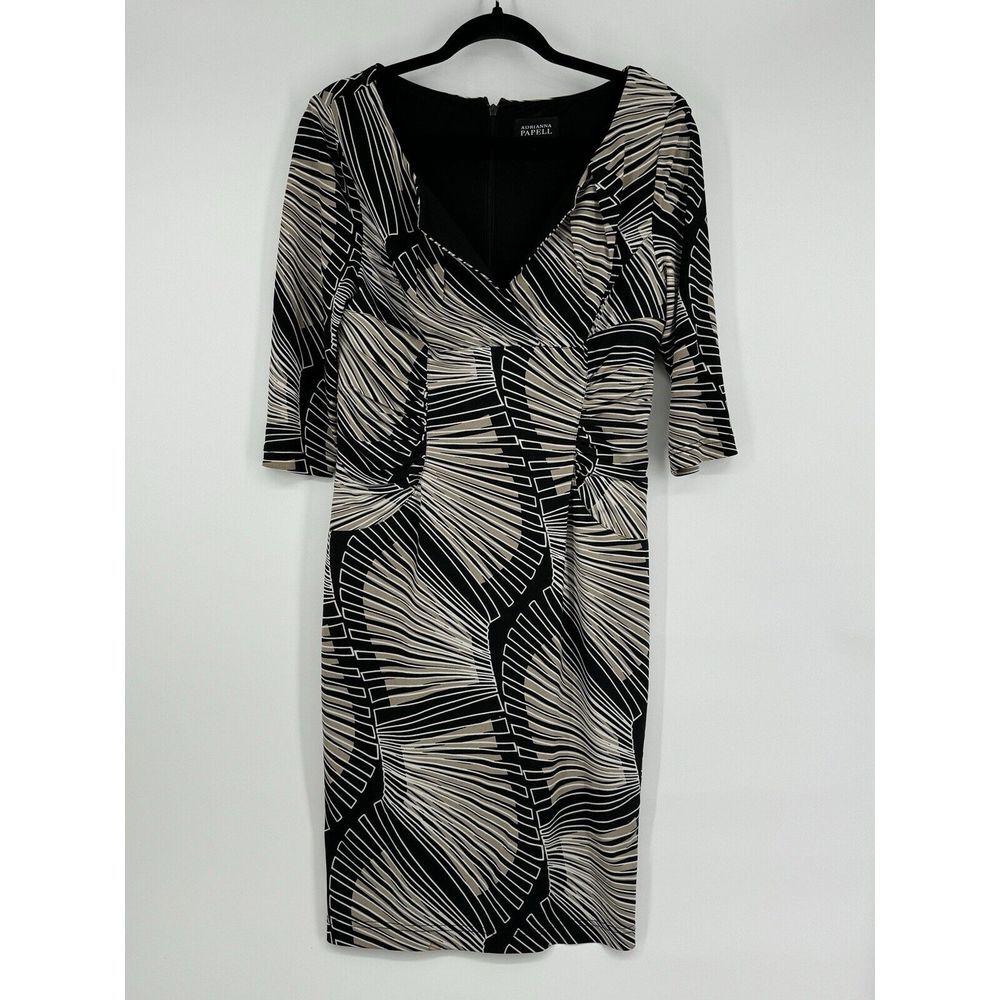 Adriana Papell Geometric Fitted Stretch Sheath Ruched Sides Fully Lined‎ Size 6